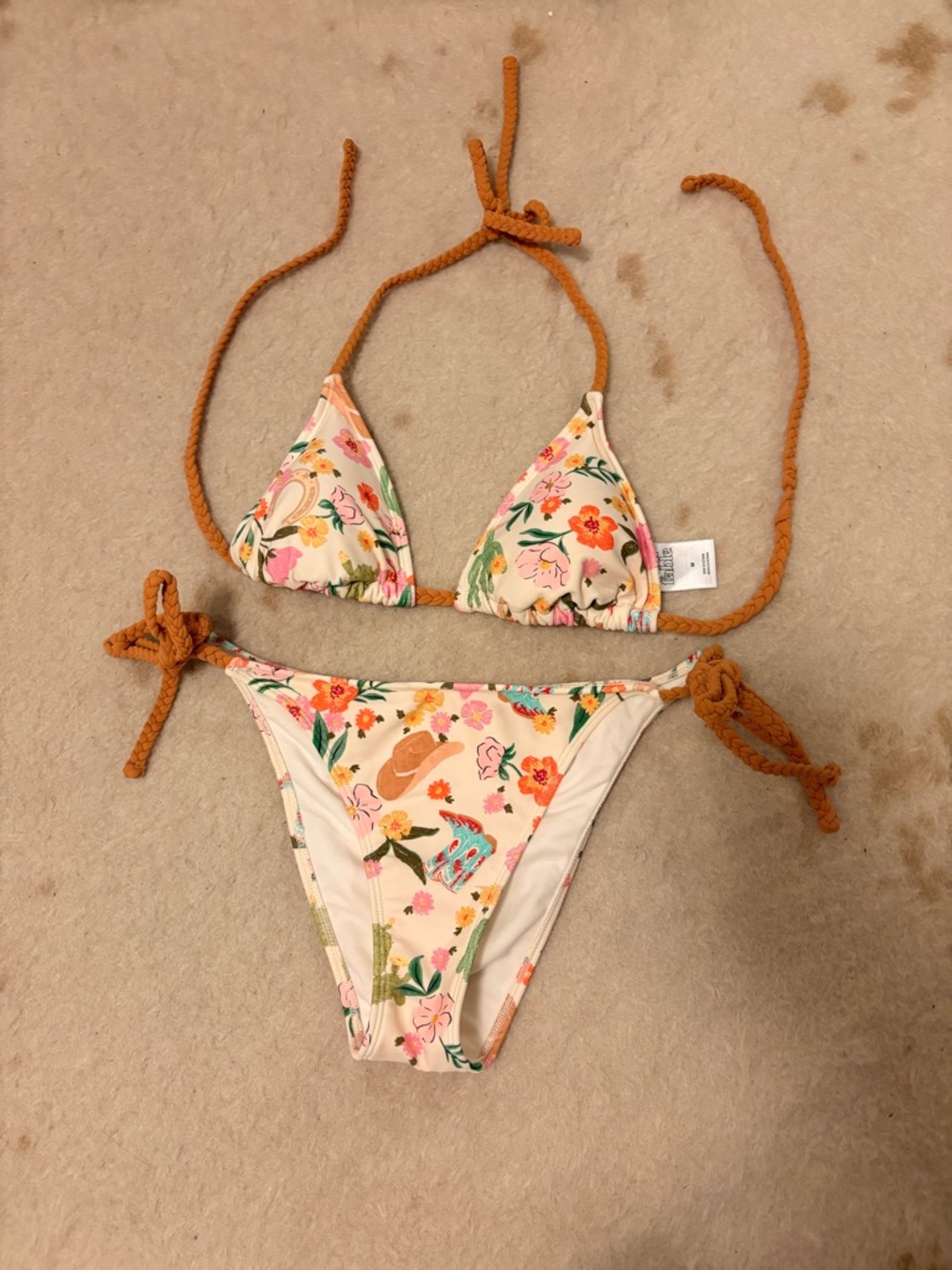 Wild Fable Cowgirl Print Cream Triangle Bikini with Rust Ties